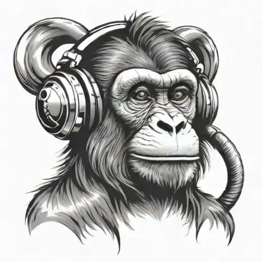 Monkey With Headphones Listening To Music