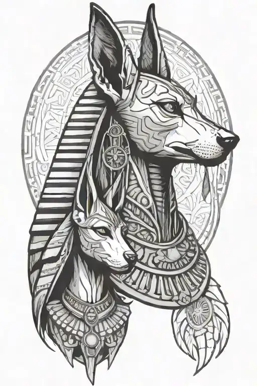 Egyptian Anubis Next To Racoon Next To Female Face Tattoo