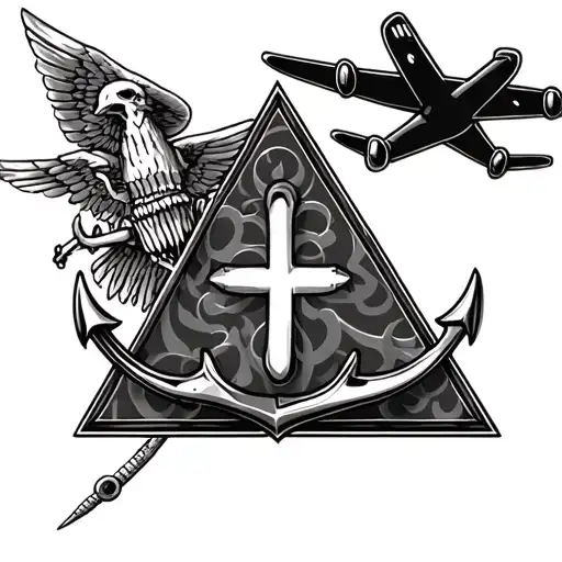 Two Opposite Triangles In Which There Is An Aircraft And An Anchor