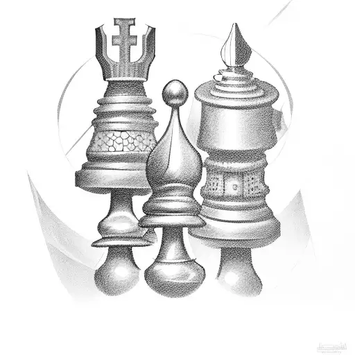 A Detailed Portrait Of A Chess Queen And Pawn In A Dotwork Style