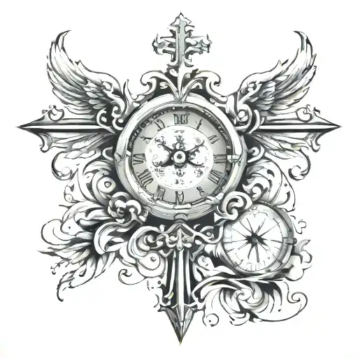 Christian Cross And Clock