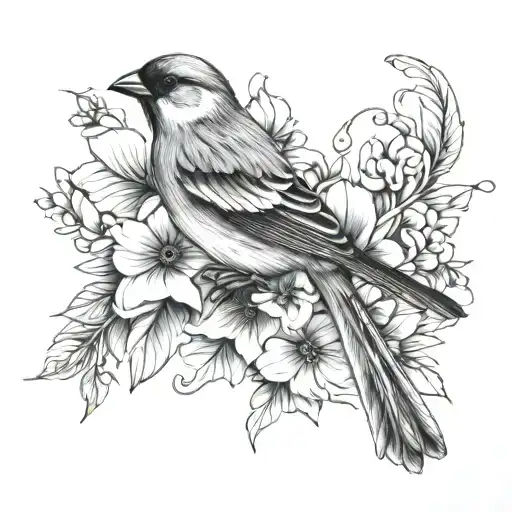 Sparrow And Floral