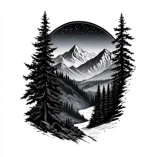 Forrest Mountain With Night Sky Full