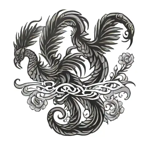 Rising Phoenix And Scorpion Tattoo Design Featuring