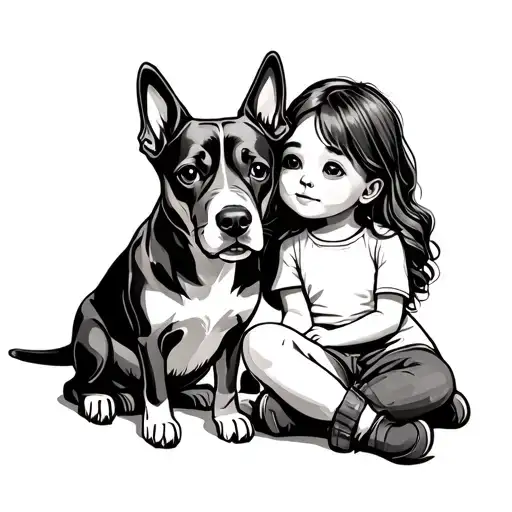 Dog And Girl Sitting Together