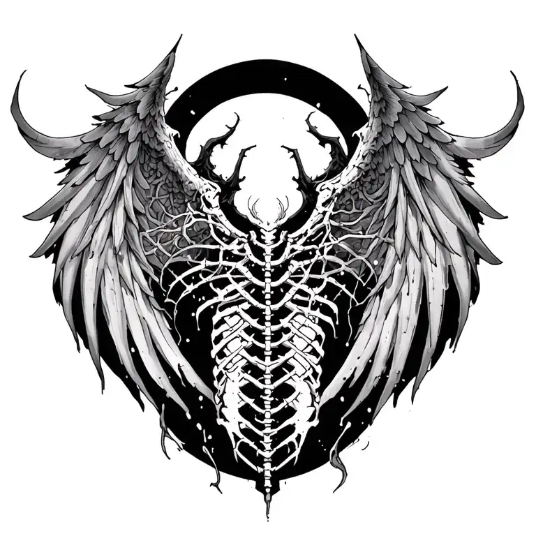 Cybercigilism Back And Spine Tattoo Featuring Structure Similar Too Wings Has A Menacing Look