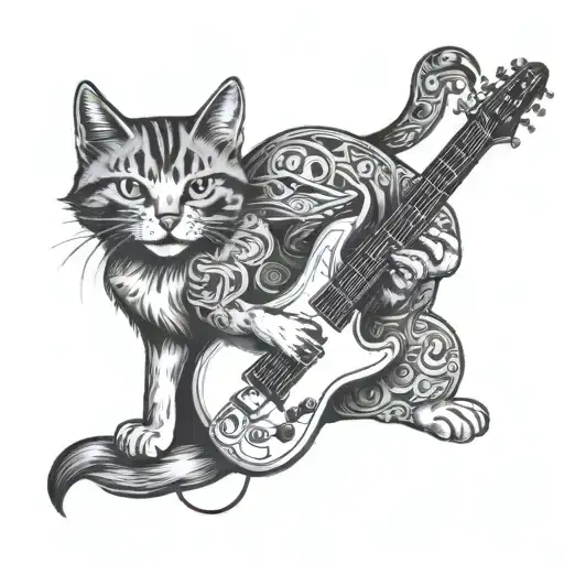 Dog And Cat Playing Electric Guitar Merging