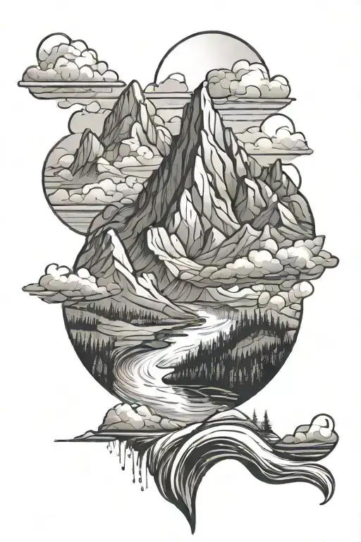 Mountain Range With A River Flowing