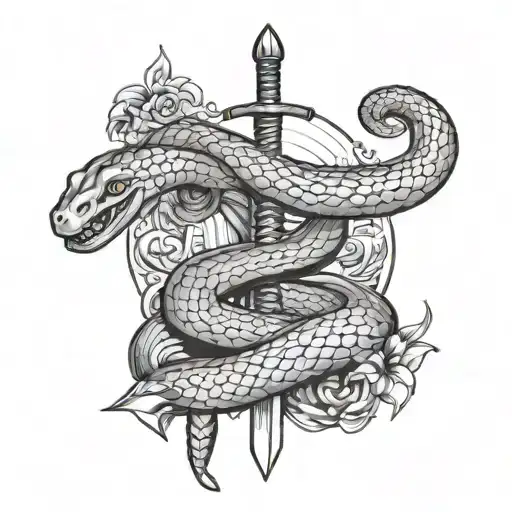 Snake And Sword Tattoo Design