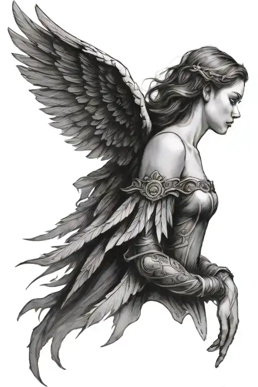 A Dark Angel Overlooking A Sad Girl Side Profile