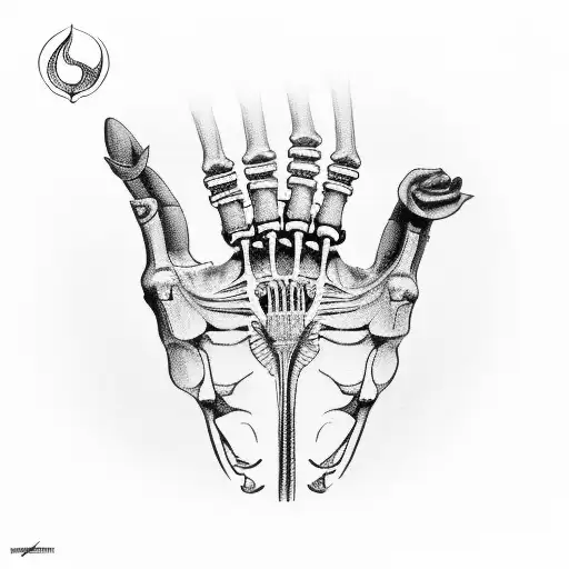 Biomechanicalfemale Skeleton Hand Holding A Lotus
