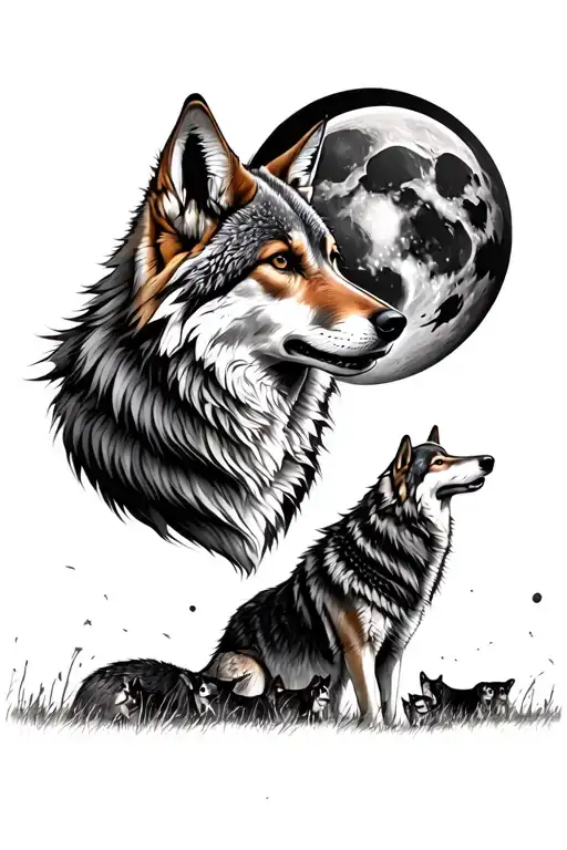 Coyote In A Field Of Wolves With A Full Moon Sleeve