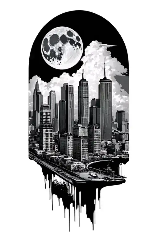 Chicago City Skyline With Moon