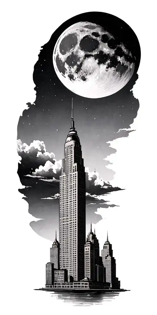 Chicago City Skyline With Moon