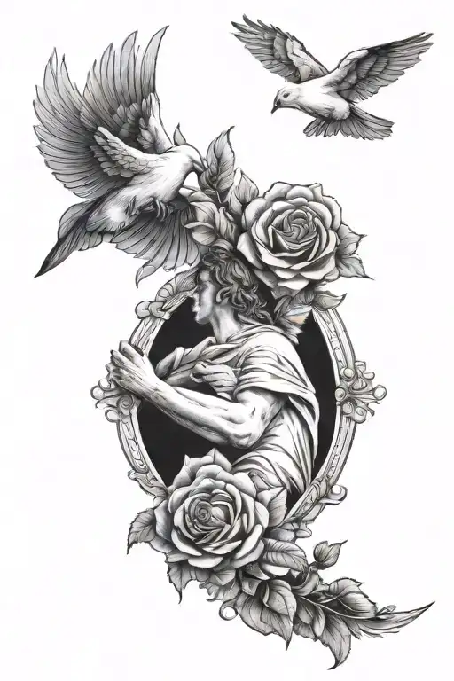 Creation Of Adam With Rose And Dove Either Side View