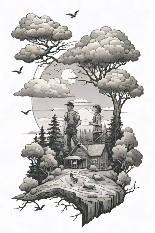 Family And Clouds In The Background From Forest Landscape