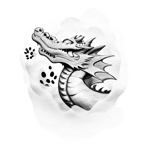 Dragon With A Big Dog Paw Print And Small Dog Paw Print