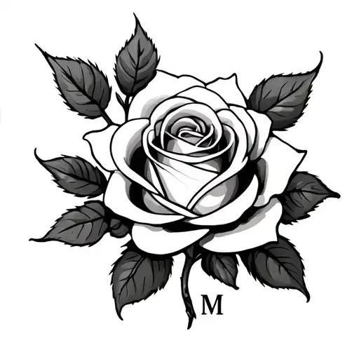 Rose Small Tatoo 3 Inches Or Less With The Letter 'M ' In It At The Start Or At The End