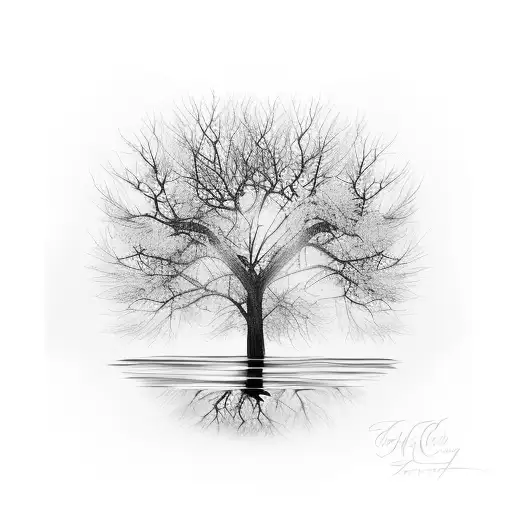 Tree In Flames Reflected In Pond