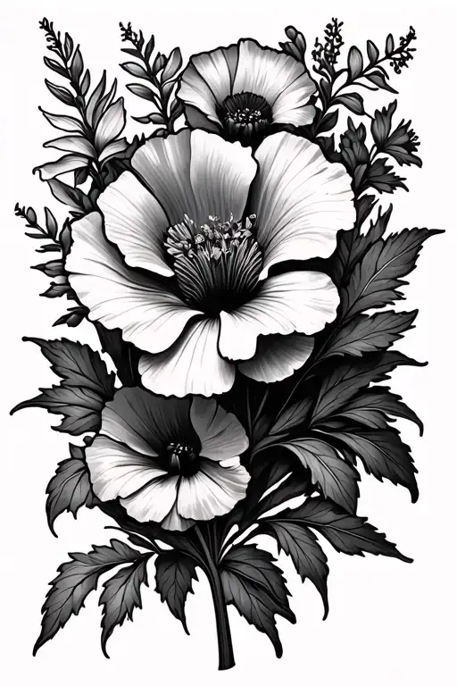 Fine Line Single Flowers Delphinium Morning Glory Poppy And An Iris Tattoo Simple