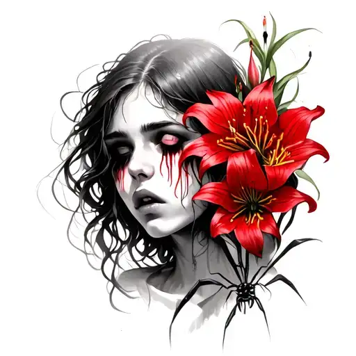 Crying Woman Surronded By Red Spider Lillies