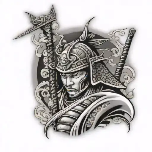 Japanese Leg Sleeve Tattoo Featuring Samurai Warrior