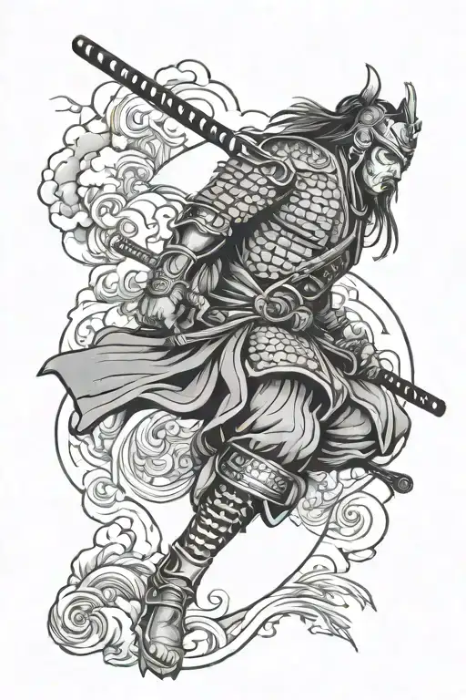 Japanese Leg Sleeve Tattoo Featuring Samurai Warrior