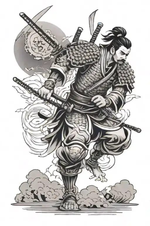 Traditional Japanese Leg Sleeve Tattoo Featuring Samurai Warrior