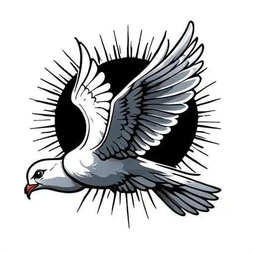 Dove Flying And Angle Wings With Sun Shining