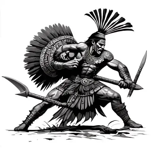 Aztec Warrior Battling