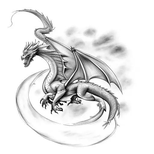 Dragon And Phoenix With A Wolf