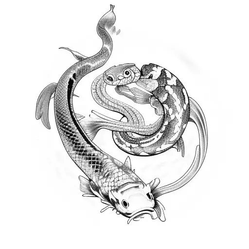Koi Fish And Snake