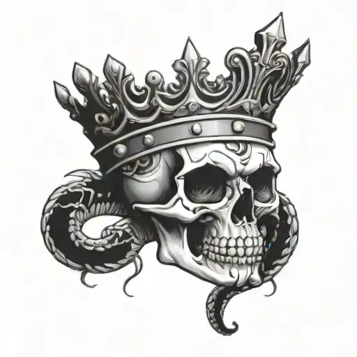 Skull With Crown And Snake Coming Out Of Eyes