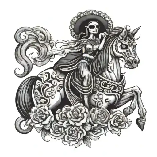 Dark Horse And La Catrina Sitting Tattoo