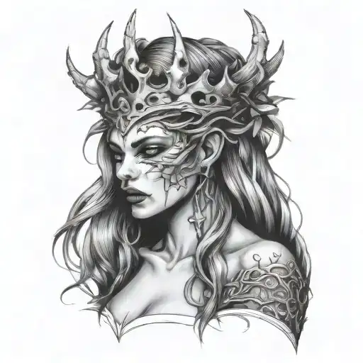 Demon Lady Head With Crown Of Thorns