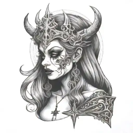 Demon Goth Girl On A Upside Down Cross