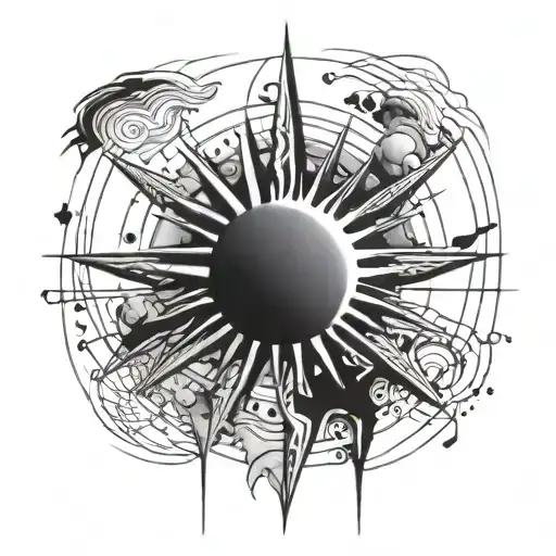 A Sun That Is On The Forearm And The Lines Of The Rays That Extend Over The Arm