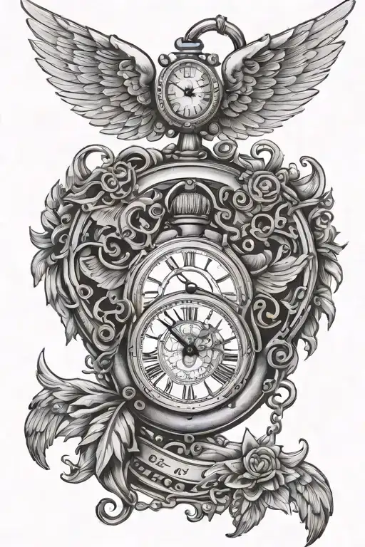 Steampunk Pocket Watch Tattoo With Angel Wings