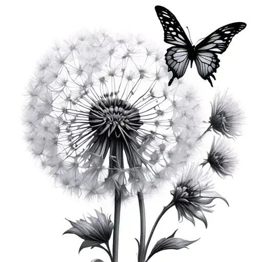 Dandelion Flower And Butterfly