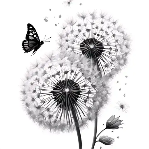 Dandelion Flower And Butterfly