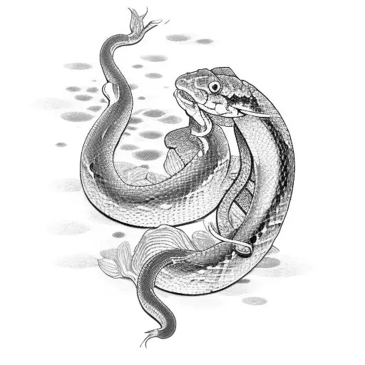 A Snake Wrapped Around A Koi Fish