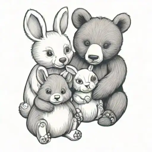 Bear And Bunny Sitting Side By Side