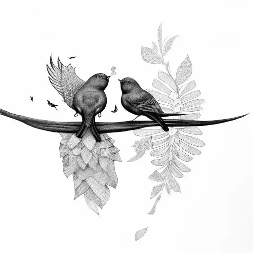 Two Bird In Tree And One Bird Fly Away