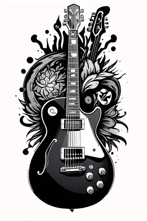 Guitar Sleeve Tattoo Featuring Iconic Symbols