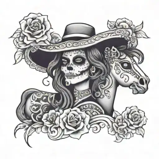 La Catrina On A Dark Horse Tattoo