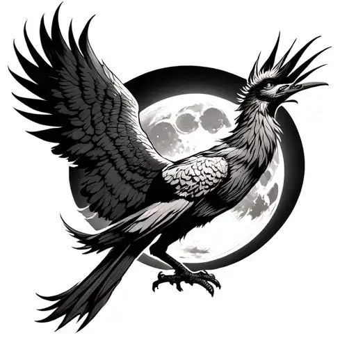 Phoenix Standing On A Full Moon