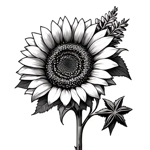 Sunflower With Anise Hyssop Flower Tattoo