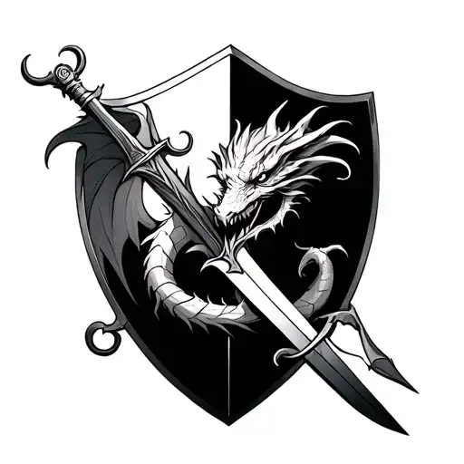 Dragon Between A Sword And Shield