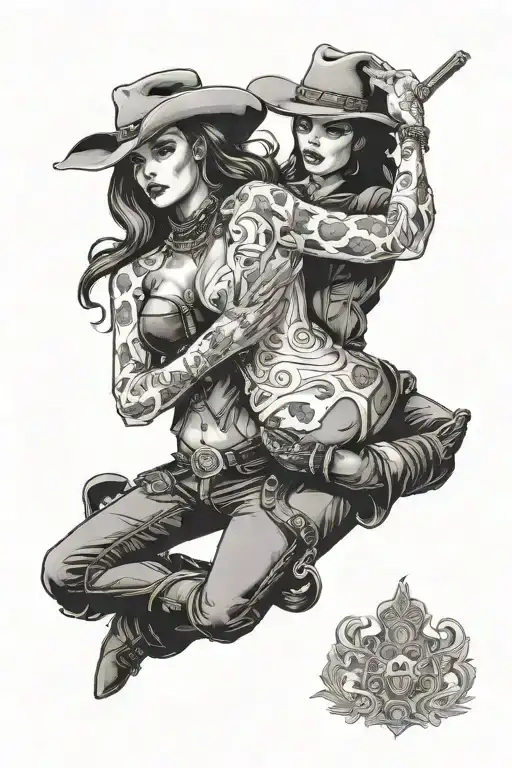 Cowboy Holding Women Full Body With Frame