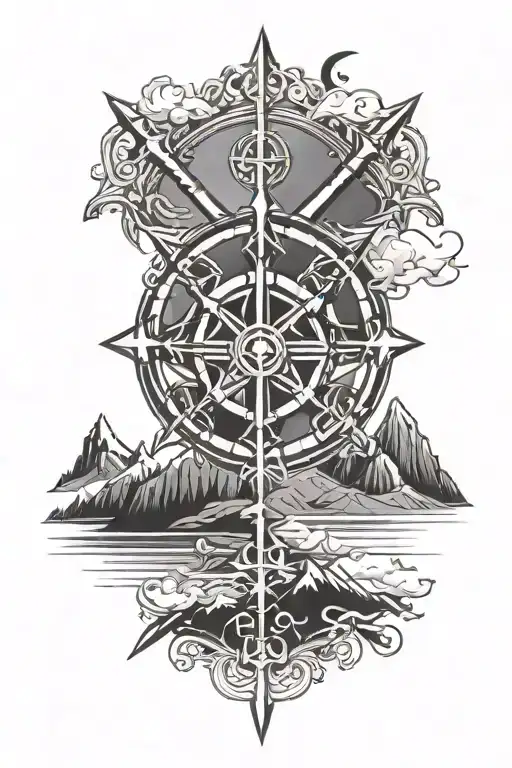 Chi-rho Symbol In The Front With Mountains In The Background